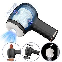 Mastubador Masculino Formato Pistola Recarregável em Silicone 7 Vibrações e 4 Pulsações Preto
