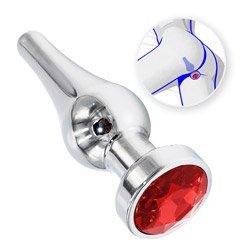 Plug Anal Joia em Aço Inox Tamanho M com Cristal Vermelho e Formato Cônico Anatômico de 10 x 3cm