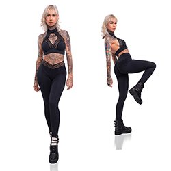 Foto do Produto Conjunto Sensual Sexy em Suplex Poliamida Cal�a Levanta Bumbum e Cropped Frente �nica Preto