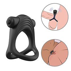 Anel Peniano e Escrotal em Silicone com Vibrador Rap Preto