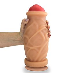 Foto do Produto P�nis Gigante e Grosso com Ventosa Cogumelo - Dildo em PVC Flex�vel 23 x 8,8cm Bege