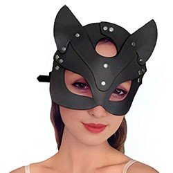 Máscara BDSM em PU (Imitação em Couro) Formato de Gato com Fivela para Ajuste Preto