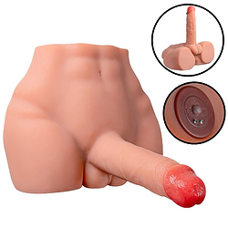 Masturbador Unissex em Cyberskin Ânus e Pênis 17 x 4cm 4 Vibrações Vai e Vem 3 Intensidades Bege