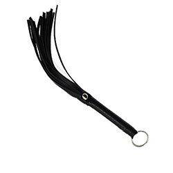 Flogger em PU (Imitação de Couro) com Tiras Finas de 14cm e Argola na Ponta Preto
