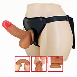 Cinta Peniana para Ela com P�nis Real�stico em Silicone 17,3 x 4,1cm para Invers�o de Papel Bege