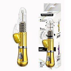 Vibrador Rabbit em Jelly 9 Vibrações, 6 Rotações com Estimulador de Clitóris Coelho II Dourado