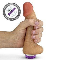 Foto do Produto P�nis Real�stico com Vibrador 10 Modos Recarreg�vel via USB HADES 16 x 4cm Bege