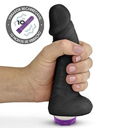 P�nis Real�stico com Vibrador 10 Modos Recarreg�vel via USB HADES 16 x 4cm Preto