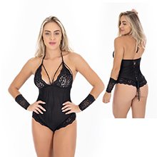 Foto do Produto Body Sensual Sexy em Renda sem Bojo Frente Única Preto
