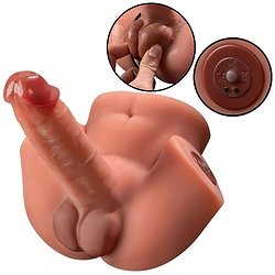 Masturbador Unissex em Cyberskin Ânus e Pênis 16 x 4cm 4 Vibrações Vai e Vem 3 Intensidades Bege