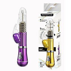Vibrador Rabbit em Jelly 9 Vibrações 6 Rotações com Estimulador de Clitóris Coelho II Roxo Metálico
