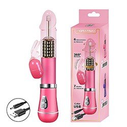 Vibrador Rabbit Recarregável com 9 Vibrações e 6 Rotações com Estimulador de Clitóris Coelho I Rosa