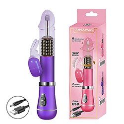Vibrador Rabbit Recarregável com 9 Vibrações e 6 Rotações com Estimulador de Clitóris Coelho I Roxo