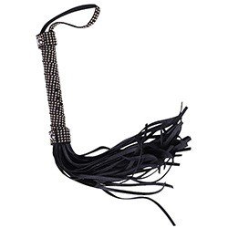 Flogger Tira Fina 25cm e Cabo com Detalhes de Metal em PU (Imitação de Couro) Preto