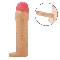 Capa Peniana em Cyberskin (Imita a Pele Humana) 18 x 3,9cm com Extensor Interno de 5cm Hani Bege