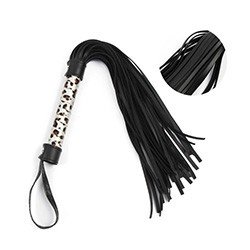 Flogger Tira Fina 25cm e Cabo Animal Print em PU (Imitação de Couro) Preto