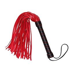 Foto do Produto Flogger Tira Fina 25cm e Cabo com Detalhes Costurados em PU (Imita��o de Couro) Preto e Vermelho