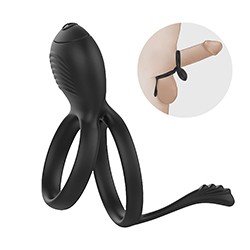 Foto do Produto Anel Peniano e Escrotal em Silicone com Estimulador de Clit�ris Vibrat�rio Preto