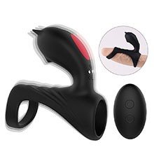 Capa Peniana em Silicone Recarregável com Estimulador para Clitóris e Controle sem Fio Hi Fun Preto