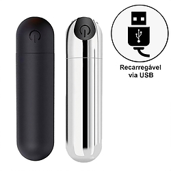 Vibrador Bullet em ABS Revestido de Silicone Aveludado Recarreg�vel 10 Vibra��es Preto