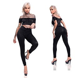 Foto do Produto Conjunto Sensual Sexy em Suplex Poli�ster com Cal�a Levanta Bumbum e Cropped Preto