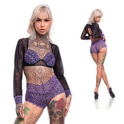 Foto do Produto Conjunto Sensual Short e Cropped em Renda e Tule Lilás