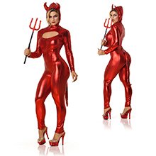 Fantasia de Diabinha Sensual sem Bojo com Cauda e Capuz Removível Luxuriis Vermelha