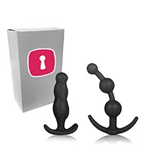 Plug Anal Kit com 2 Formatos Diferentes Start e Balls em Silicone Preto