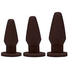 Foto do Produto Kit Plug Anal Butt com 3 Tamanhos 9, 11 e 13 cm em Pvc Flex�vel At�xico Marrom