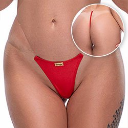 Foto do Produto Calcinha String Fio Dental Sexy em Cirre com Fio Duplo de Silicone na Lateral Vermelha