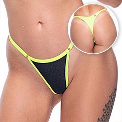 Foto do Produto Calcinha String Fio Dental Sexy em Lycra e Jeans com Regulagem Amarela