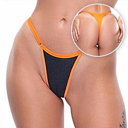 Foto do Produto Calcinha String Fio Dental Sexy em Lycra e Jeans com Regulagem Laranja