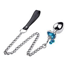 Plug Anal Joia em Aço Inox Tamanho M com Cristal Azul e Formato Gota com Sino e Guia de 8 x 3,4cm