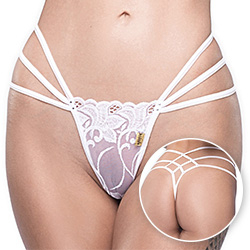 Foto do Produto Calcinha Strappy Fio Dental Sexy em Tule com Bordado e Strass no Bumbum Branca