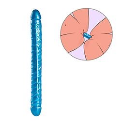Pênis Duas Pontas em PVC Flexível Havaiano 43 x 4cm Azul Cintilante