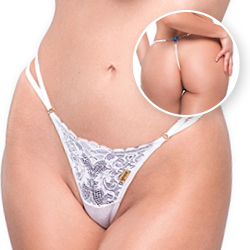 Foto do Produto Calcinha String Fio Dental Sexy em Renda com Tule Colorido e Bijoux Azul