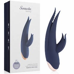 Vibrador Duplo Recarregável em Silicone com 9 Vibrações e 2 Motores Bonny Azul