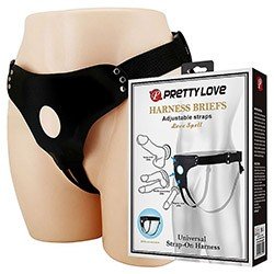 Cinta Peniana sem Pênis em PU (Imitação de Couro) e Nylon com Regulagem Preta