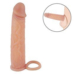 Foto do Produto Capa Peniana em Cyberskin com Anel Escrotal 19 x 3,6cm Bege