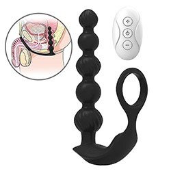 Bolinha Anal Recarregável com Anel Peniano 10 Vibrações com Controle sem Fio Long Plug Preto