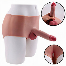 Cinta Peniana para Ela com Formato de Cueca com P�nis Real�stico 17,4 x 4,3cm Bege