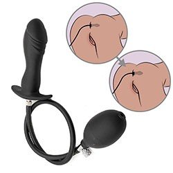 Plug Anal Inflável Expansão Gradual em Silicone com Bomba Manual 11,5 x 3,4cm Preto