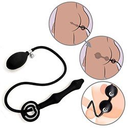 Plug Anal Inflável Expansão Gradual com Anel Peniano e Escrotal Bomba Manual 22,5 x 3cm Preto
