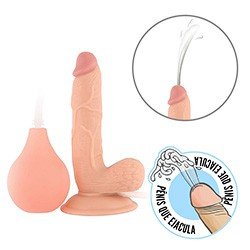 Foto do Produto P�nis Real�stico que Ejacula com Escroto e Ventosa 18,5 x 3,8cm - Pvc Flex�vel Bege