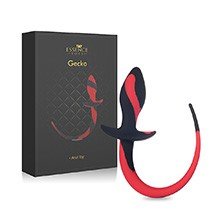 Plug Anal com Rabo em Silicone Gecko Vermelho e Preto