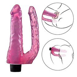 Pênis Duplo Realístico em Jelly com Vibrador Multivelocidade 22 x 3,4cm e 16 x 2cm Pink