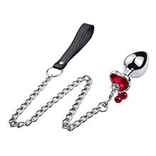 Plug Anal Joia em Aço Inox Tamanho M com Cristal Verm e Formato Gota com Sino e Guia de 8 x 3,4cm