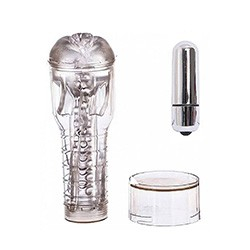 Foto do Produto Mastubador Disfar�ado Masculino em ABS Vagina Formato Lanterna com Vibrador Bullet Transparente
