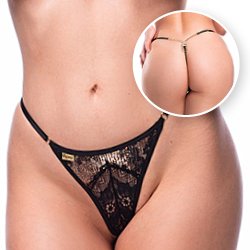 Foto do Produto Calcinha String Fio Dental Sexy em Renda com Bijoux e Paet� Preta