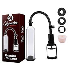 Foto do Produto Bomba Peniana Manual com Masturbador Vagina e 3 Anéis de Silicone Transparente